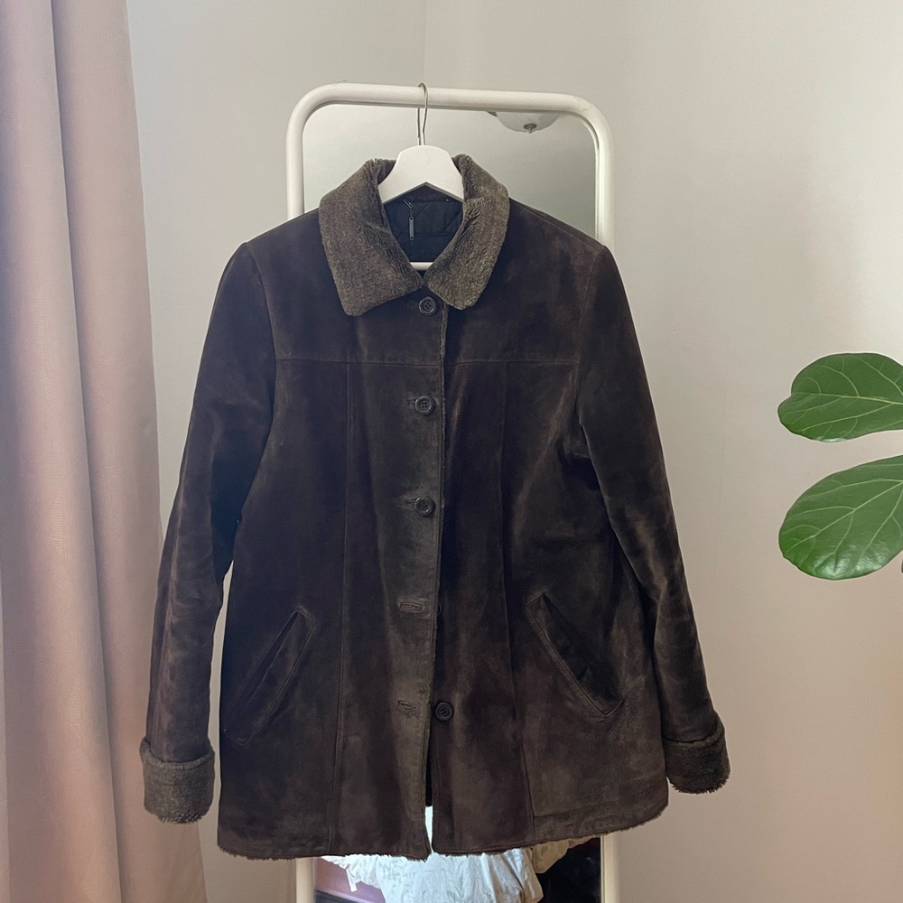 Suede jacket with fur trim